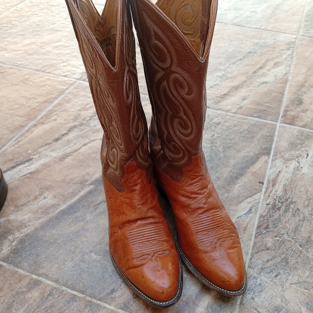 Tony Lama Smooth Ostrich Leather Cowboy Boots - Picture 8 of 9
